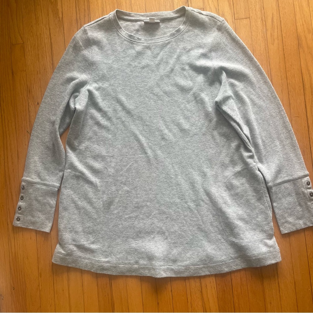 J Jill Womens Gray Scoop Neck Tunic Waffle Knit Casual Top - Sz PM Petite Med